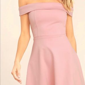 Lulus Pink Off Shoulder Skater Dress
